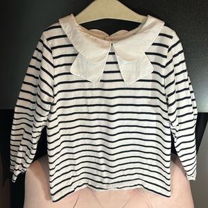 Jacadi Paris cotton stripe long sleeve shirt with cute white collar 6A size